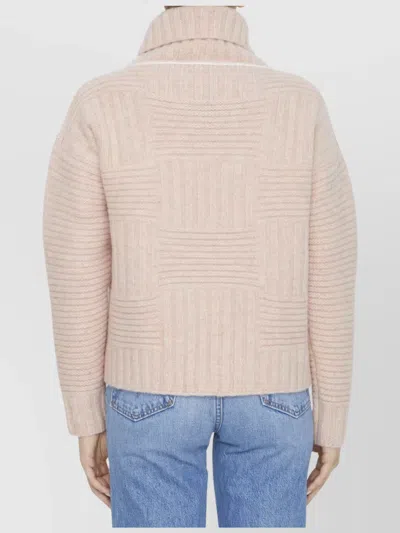Bottega Veneta Ribbed Pattern Wool Turtleneck Sweater In Neutral
