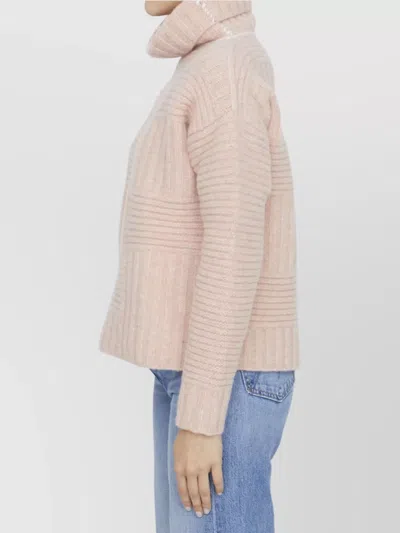 Bottega Veneta Ribbed Pattern Wool Turtleneck Sweater In Neutral