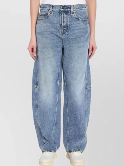 Gucci Blue Jeans With Logo Patch On The Rear And Wide Leg In Denim Woman In Blue