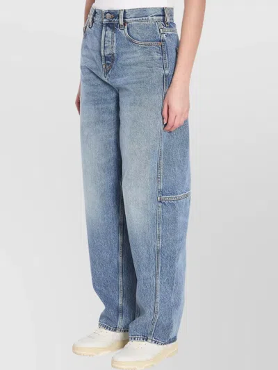 Gucci Blue Jeans With Logo Patch On The Rear And Wide Leg In Denim Woman In Blue