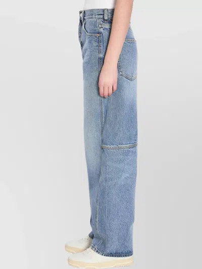 Gucci Blue Jeans With Logo Patch On The Rear And Wide Leg In Denim Woman In Blue