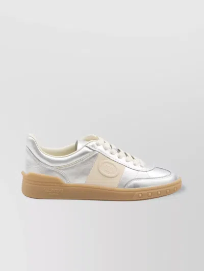 Valentino Village High-top Sneakers With Unique Leather Imperfections In Silver