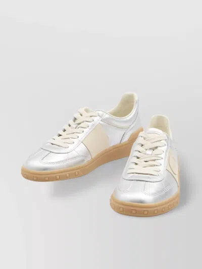 Valentino Village High-top Sneakers With Unique Leather Imperfections In Silver