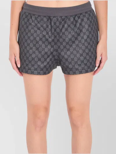 Gucci Gg Print Jersey Shorts With Ribbed Trim In Gray
