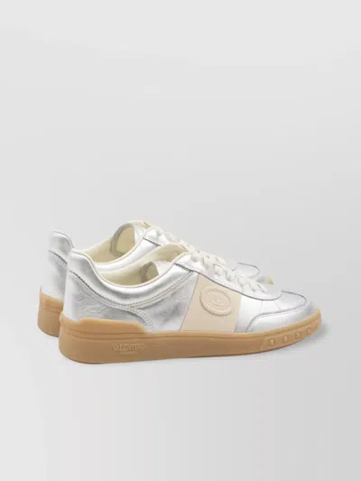 Valentino Village High-top Sneakers With Unique Leather Imperfections In Silver