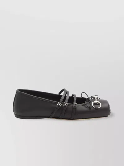 Gucci Leather Bow Detail Squared Toe Ballet Flats