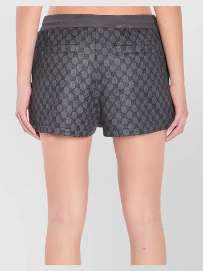 Gucci Gg Print Jersey Shorts With Ribbed Trim In Gray