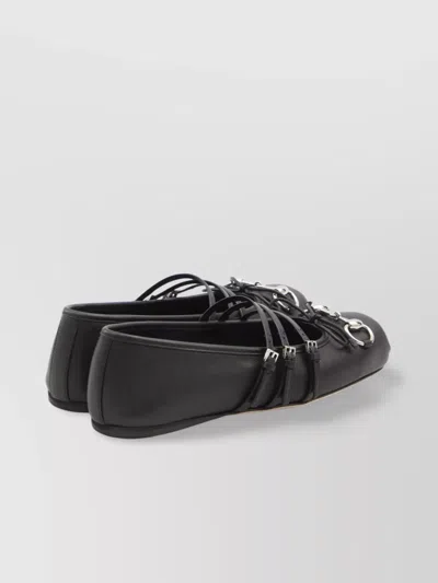 Gucci Leather Bow Detail Squared Toe Ballet Flats