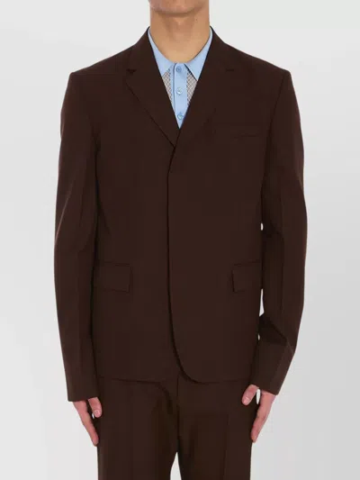 Gucci Wool Twill Single-breasted Jacket In Brown