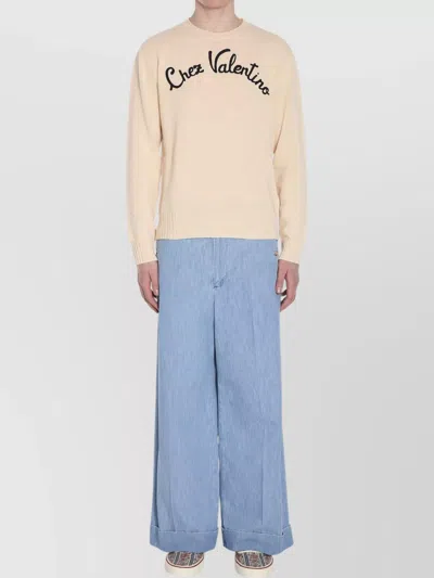 Valentino Beige Embroidered Wool Sweater