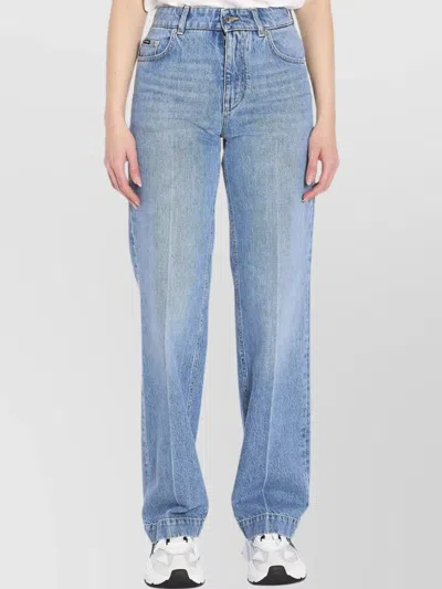 Dolce & Gabbana High-waisted Wide-leg Denim Trousers Pleats