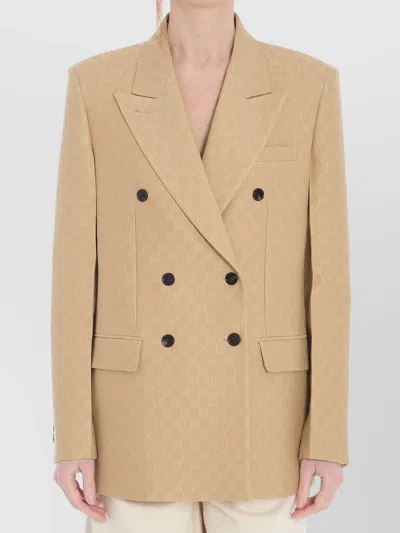 Gucci Women Wool And Silk Double-breasted Jacket In Brown
