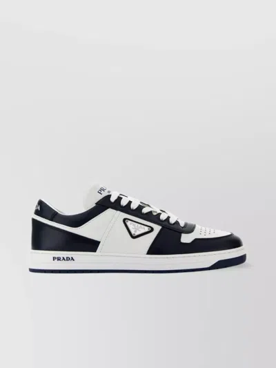 Prada Leather Sneakers With Rubber Sole And Contrast Panels In White