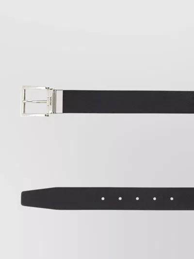 Prada Adjustable Reversible Leather Belt In Black
