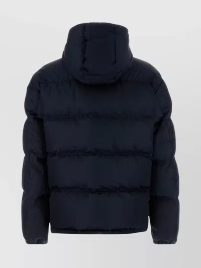Prada Hooded Quilted Down Jacket With Side Pockets In Blue