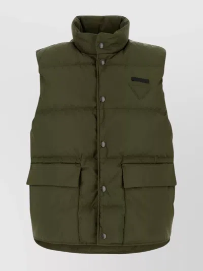 Prada Piumino Smanicato In Re-nylon Verde Militare Uomo In Green