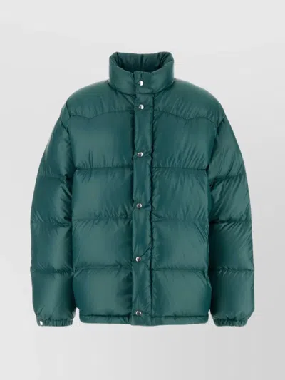 Prada High Collar Puffer Quilted Down Jacket In Green