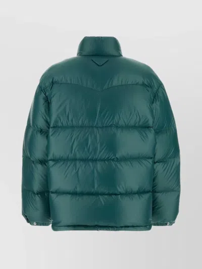 Prada High Collar Puffer Quilted Down Jacket In Green