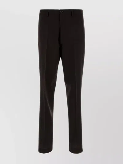 Prada Wool Trousers With Creased Design And Pockets In Brown