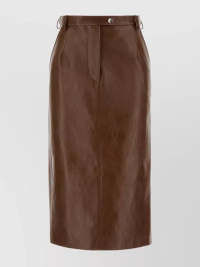 Prada Leather Skirt With Back Slit And Belt Loops In Brown