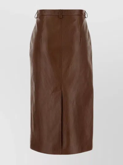 Prada Leather Skirt With Back Slit And Belt Loops In Brown