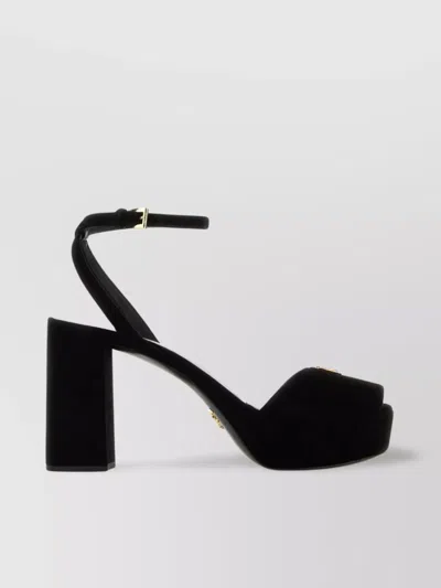 Prada Suede Block Heel Sandals With Open Toe