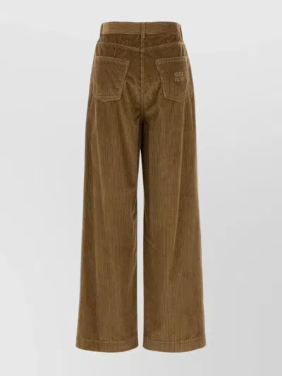 Miu Miu Wide Leg Corduroy Trousers With Belt Loops In Brown