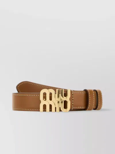 Miu Miu Leather Belt With Gold-tone Buckle And Stitch Detailing