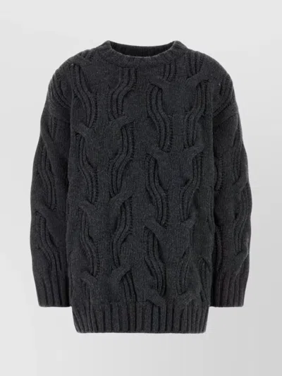 Bottega Veneta Oversize Cable Knit Wool Sweater In Black