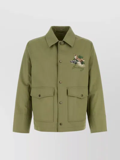 Burberry Cotton Jacket With Collar And Embroidered Detail In Green