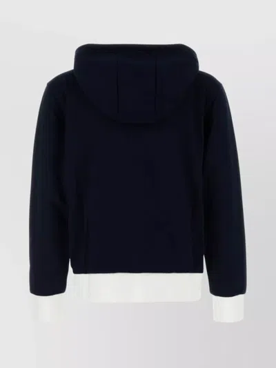 Thom Browne Zip Up Hoodie With Engineered 4 Bar In Color Blocked Solid Classic Loopback Jersey In Blue