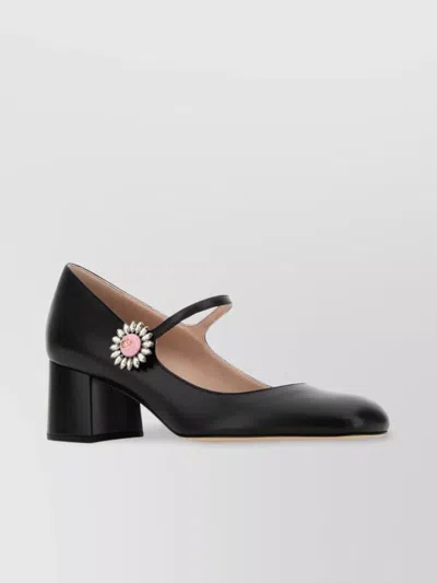 Valentino Leather Block Heel Pumps With Embellished Detail