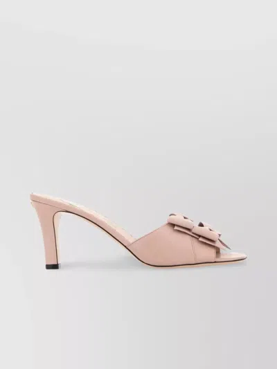 Valentino Leather Vlogo Signature Mules With Bow Detail In Pink