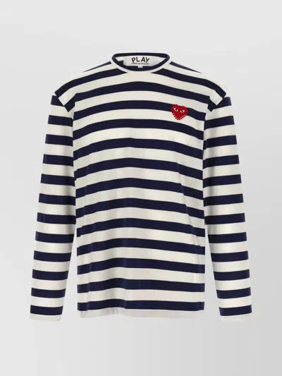 Comme Des Garçons Play Striped Logo Patch Crew Neck T-shirt In Multi