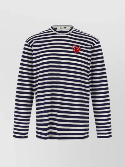 Comme Des Garçons Play Striped Logo Patch Crew Neck T-shirt