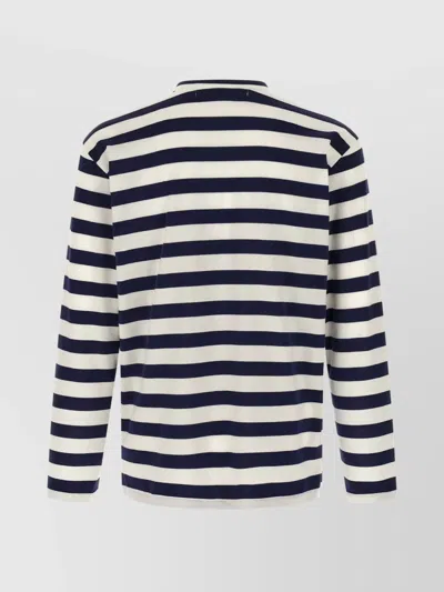 Comme Des Garçons Play Striped Logo Patch Crew Neck T-shirt In Multi