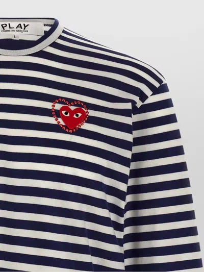 Comme Des Garçons Play Striped Logo Patch Crew Neck T-shirt