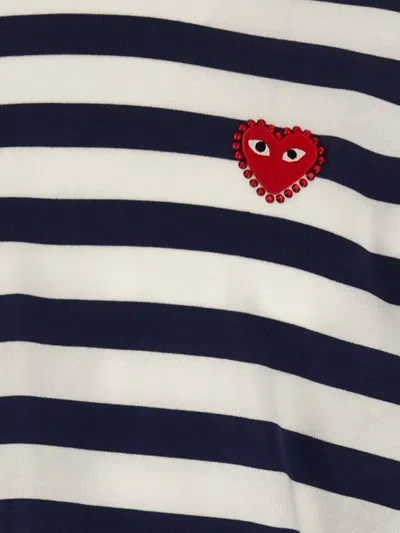 Comme Des Garçons Play Striped Logo Patch Crew Neck T-shirt In Multi