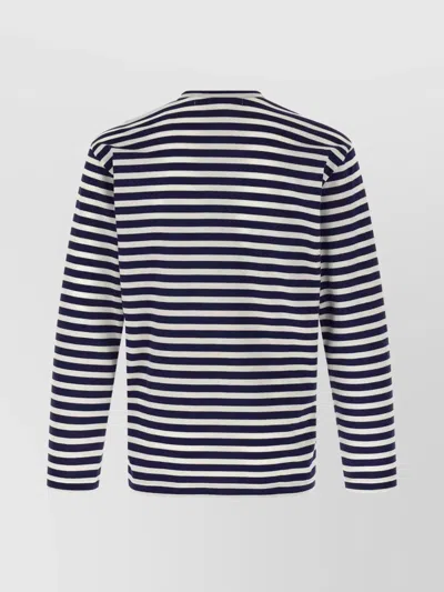 Comme Des Garçons Play Striped Logo Patch Crew Neck T-shirt