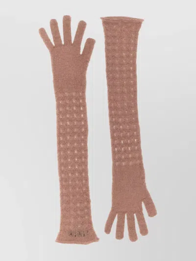 Fabiana Filippi Knit Gloves With Long Textured Design In Pink