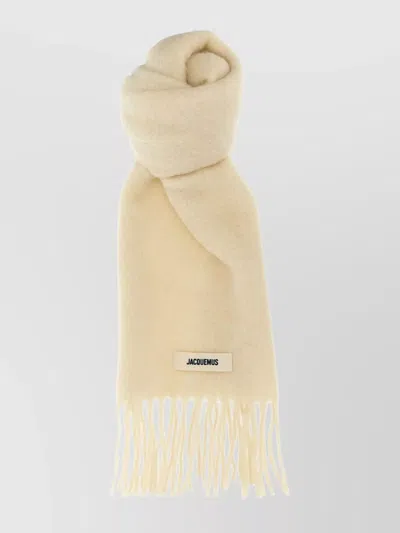 Jacquemus Carro Scarf Fringed Edges In Neutral