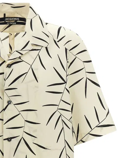 Jacquemus Leaf-print Short-sleeved Shirt In White