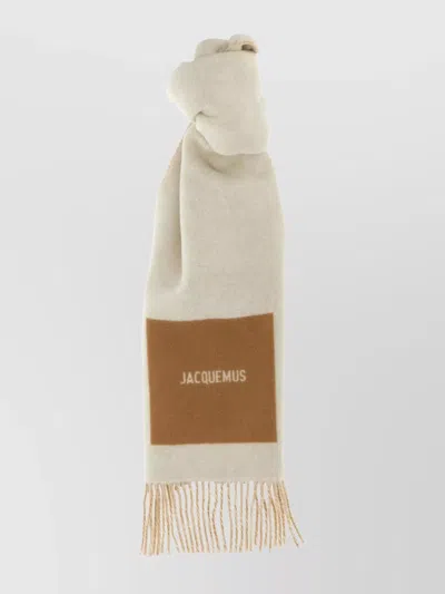 Jacquemus Square Fringed Rectangle Scarf In Neutral
