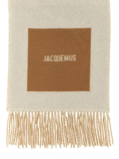Jacquemus Square Fringed Rectangle Scarf In Neutral