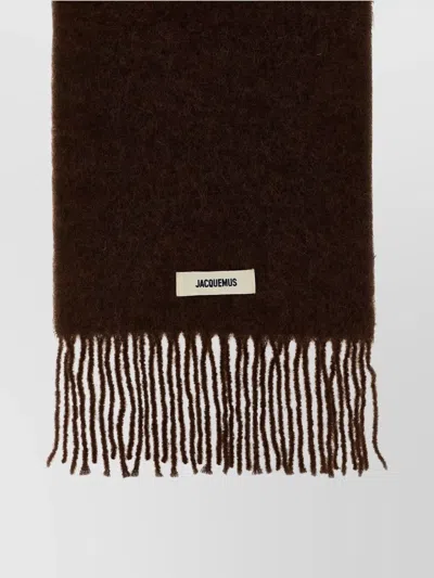 Jacquemus Carro Scarf With Soft Texture And Fringed Edges In Brown