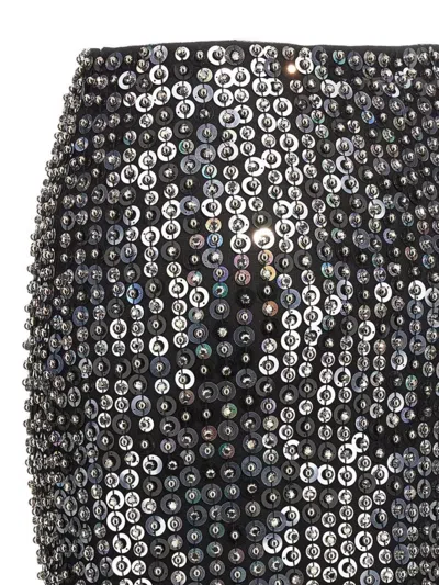 Pinko Fringed Black Sequined Midi Skirt With Removable Underskirt In Black