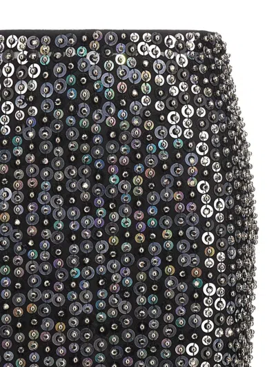 Pinko Fringed Black Sequined Midi Skirt With Removable Underskirt In Black