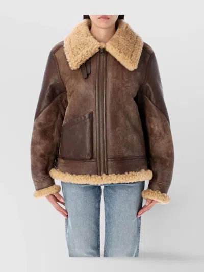 Ralph Lauren Shearling Aviator Jacket Featuring Leather Trim In Brown