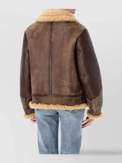 Ralph Lauren Shearling Aviator Jacket Featuring Leather Trim In Brown