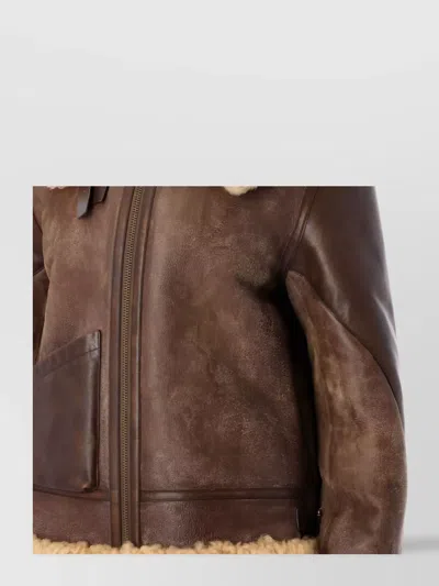 Ralph Lauren Shearling Aviator Jacket Featuring Leather Trim In Brown